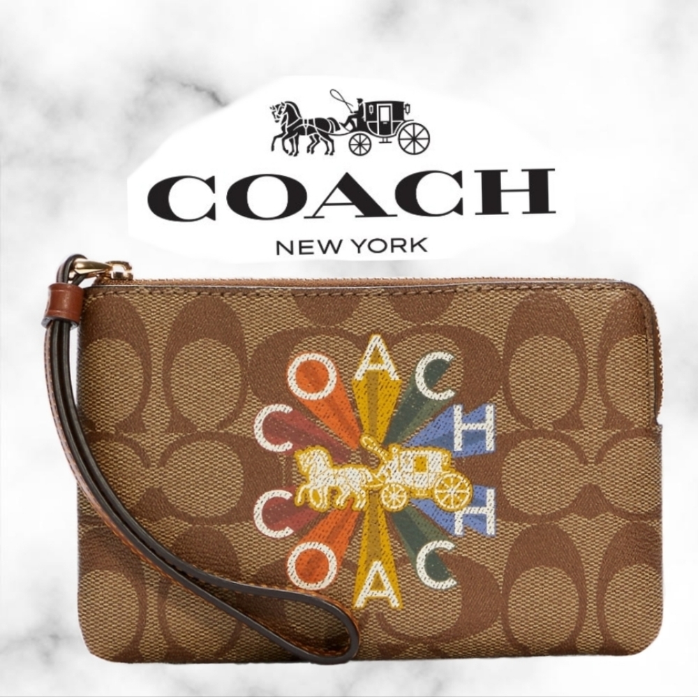 Coach Wristlet In Signature Canvas With Coach Radial Rainbow